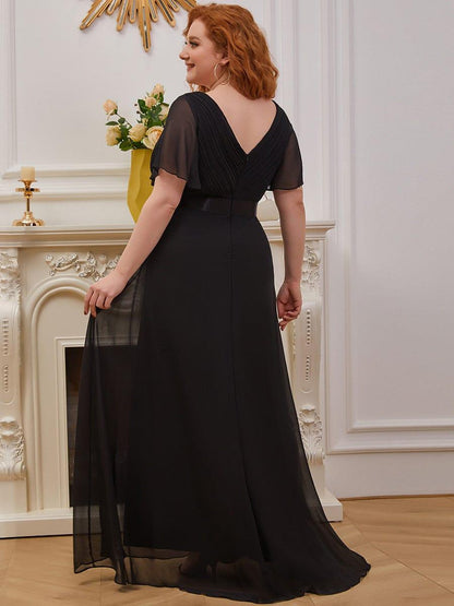 Monica™ | Vestido Largo de Chifón con Escote en V y Mangas de Volantes