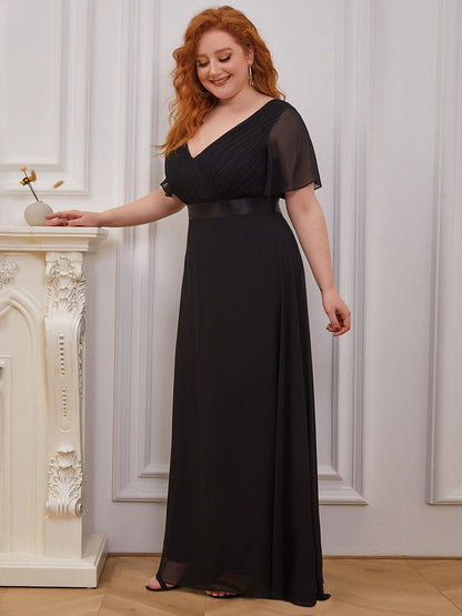 Monica™ | Vestido Largo de Chifón con Escote en V y Mangas de Volantes