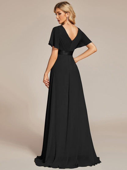 Monica™ | Vestido Largo de Chifón con Escote en V y Mangas de Volantes