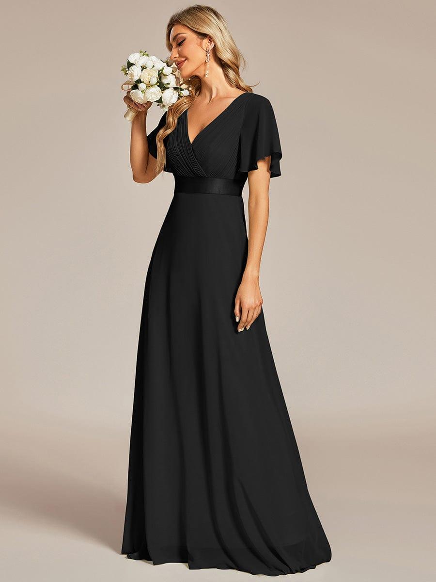 Monica™ | Vestido Largo de Chifón con Escote en V y Mangas de Volantes