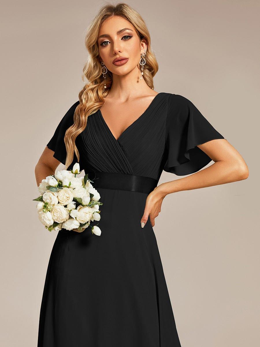 Monica™ | Vestido Largo de Chifón con Escote en V y Mangas de Volantes
