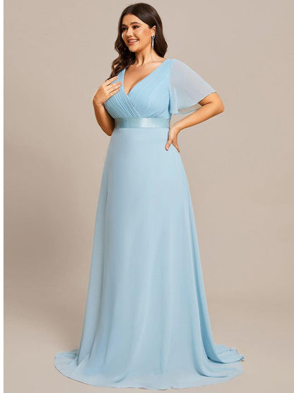 Monica™ | Vestido Largo de Chifón con Escote en V y Mangas de Volantes