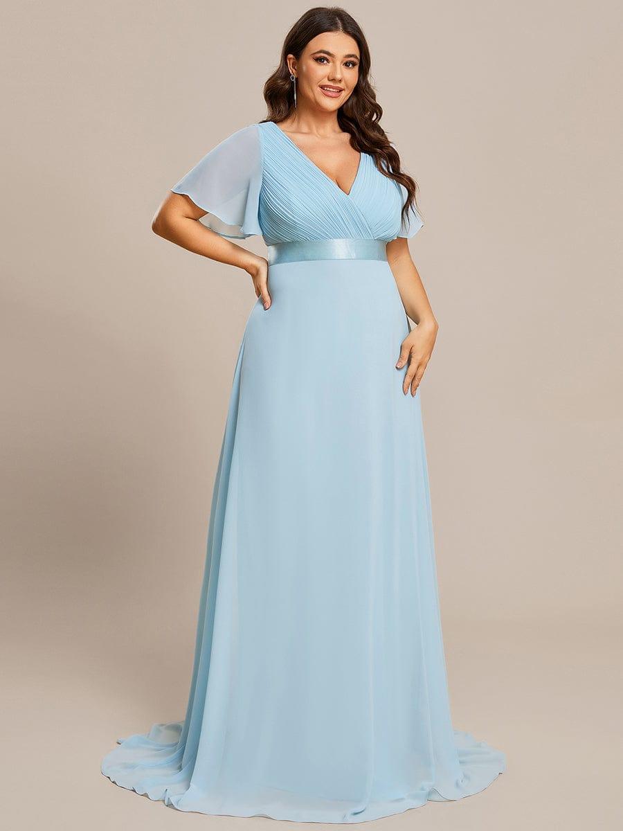 Monica™ | Vestido Largo de Chifón con Escote en V y Mangas de Volantes