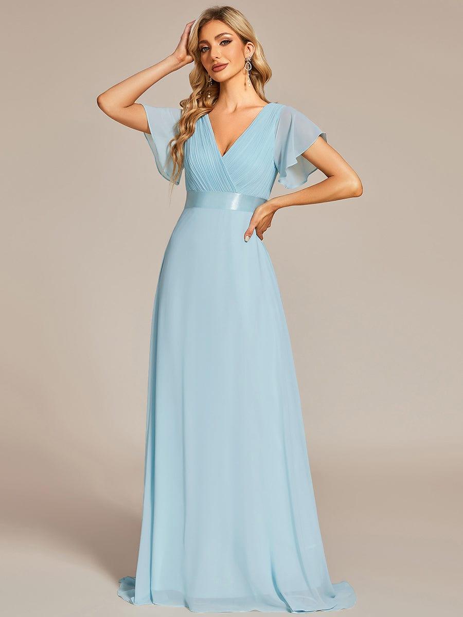 Monica™ | Vestido Largo de Chifón con Escote en V y Mangas de Volantes