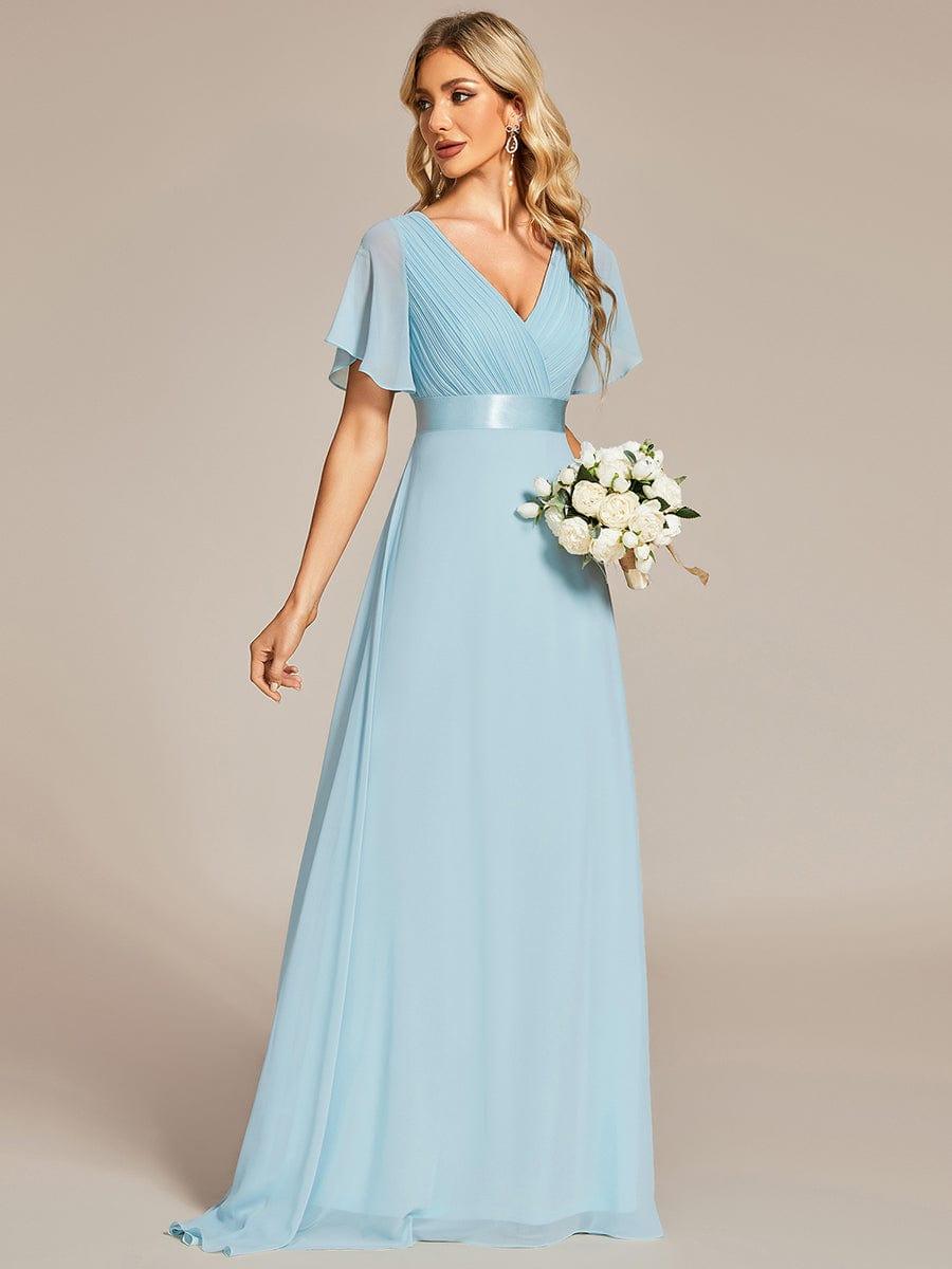 Monica™ | Vestido Largo de Chifón con Escote en V y Mangas de Volantes