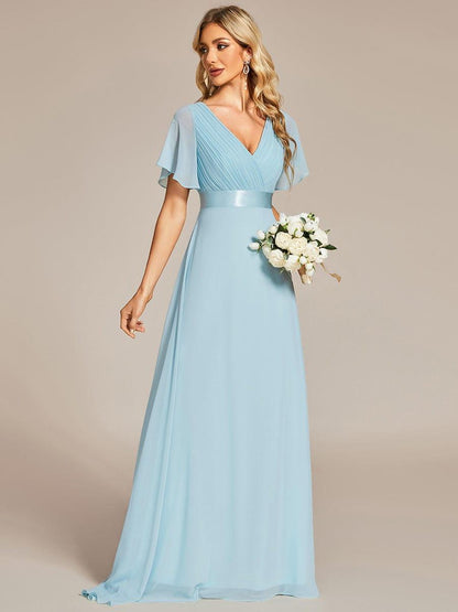 Monica™ | Vestido Largo de Chifón con Escote en V y Mangas de Volantes