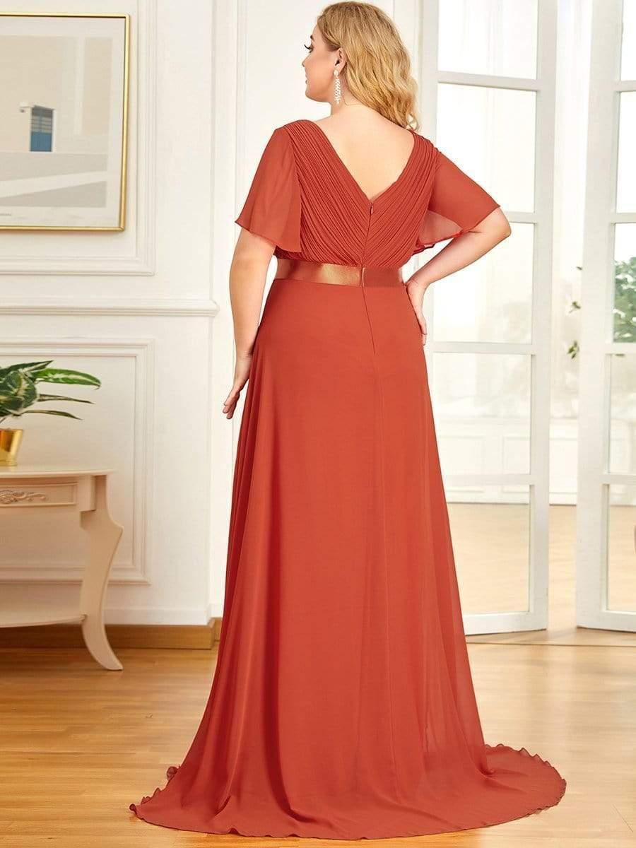 Monica™ | Vestido Largo de Chifón con Escote en V y Mangas de Volantes