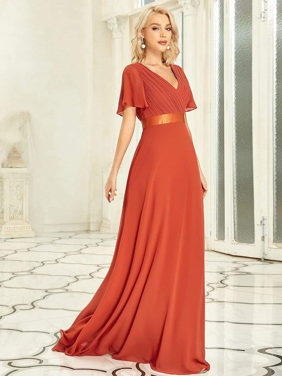 Monica™ | Vestido Largo de Chifón con Escote en V y Mangas de Volantes