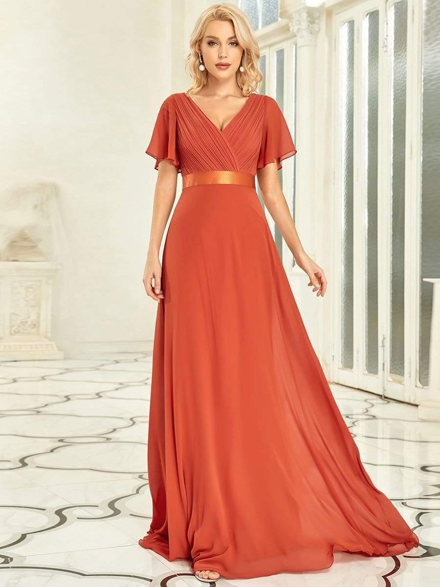 Monica™ | Vestido Largo de Chifón con Escote en V y Mangas de Volantes