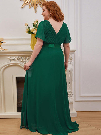 Monica™ | Vestido Largo de Chifón con Escote en V y Mangas de Volantes