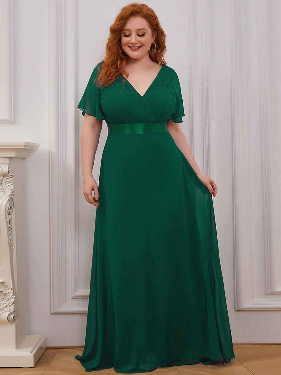 Monica™ | Vestido Largo de Chifón con Escote en V y Mangas de Volantes