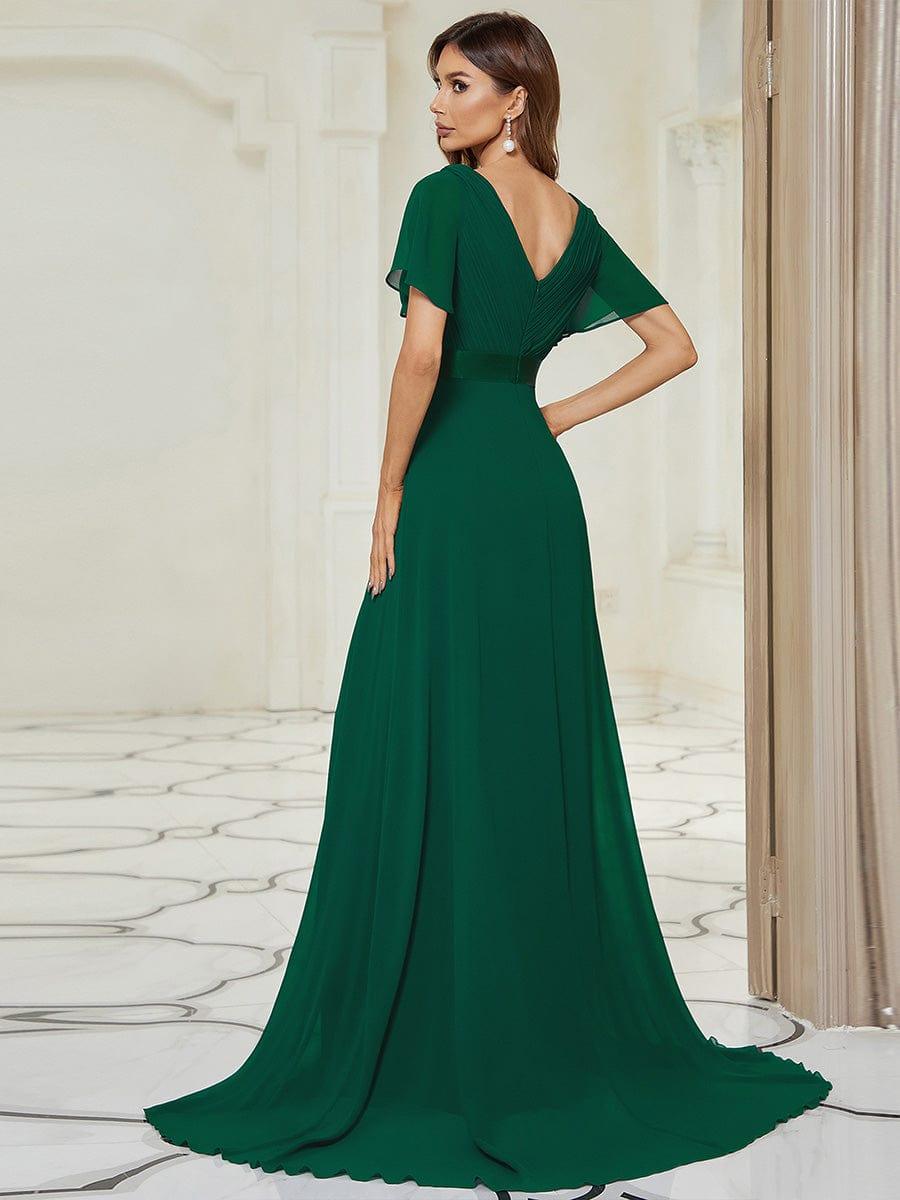 Monica™ | Vestido Largo de Chifón con Escote en V y Mangas de Volantes
