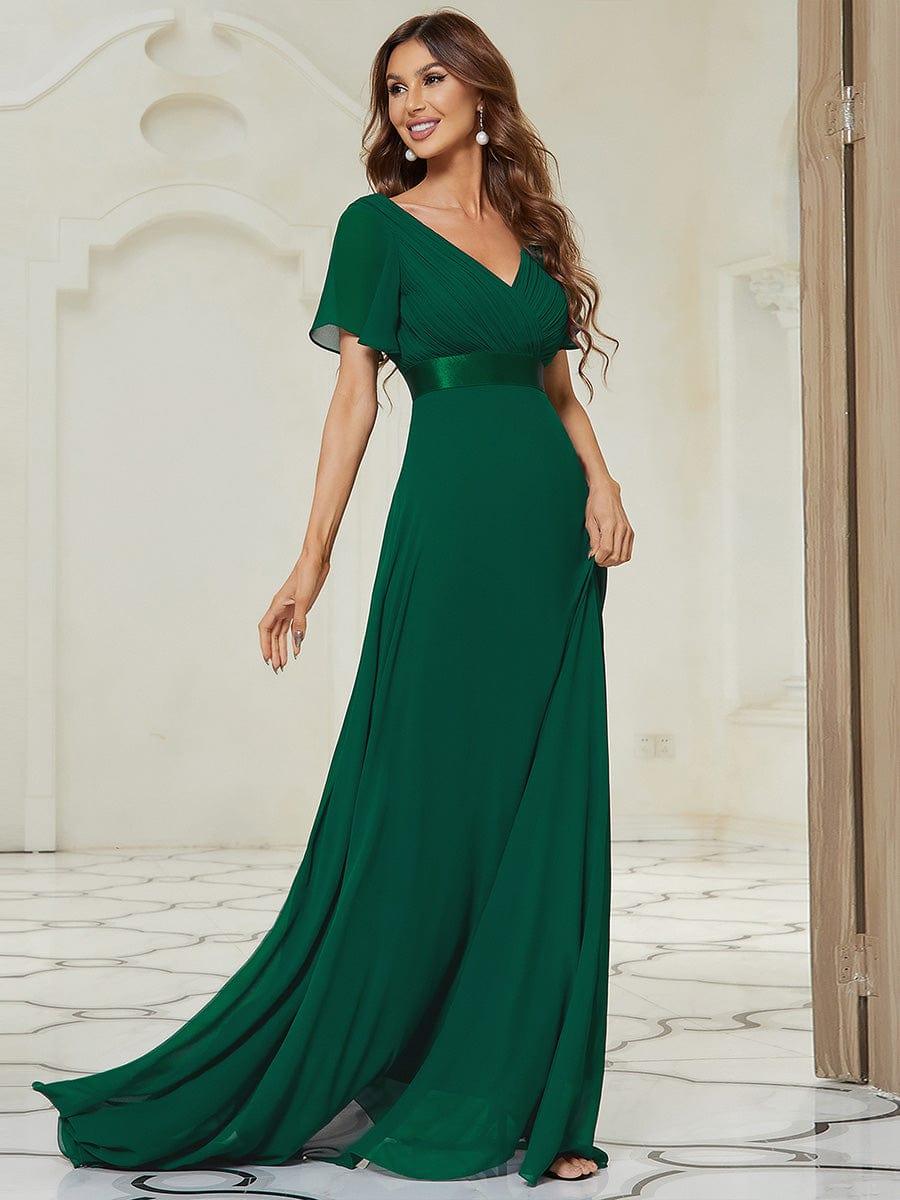 Monica™ | Vestido Largo de Chifón con Escote en V y Mangas de Volantes