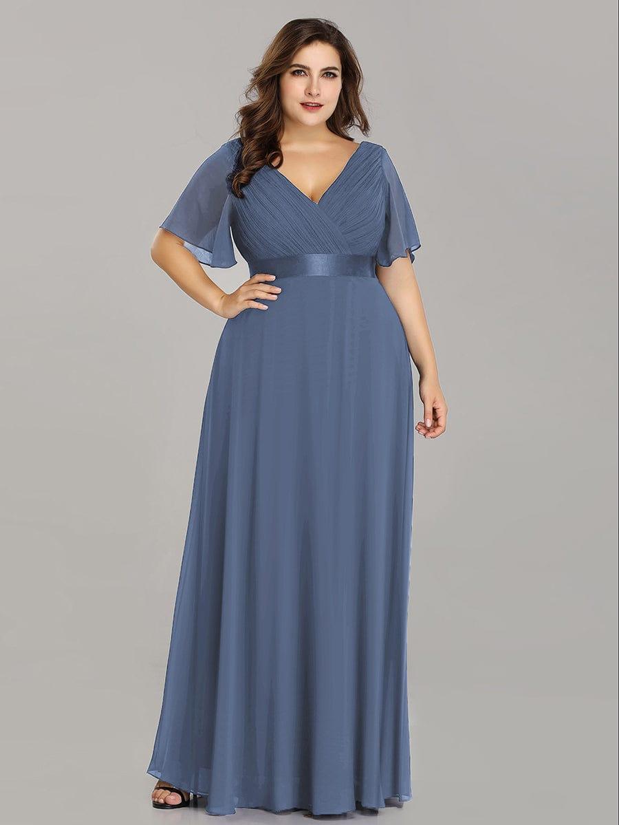 Monica™ | Vestido Largo de Chifón con Escote en V y Mangas de Volantes