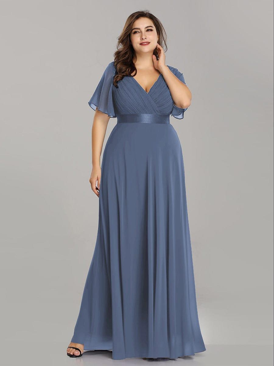 Monica™ | Vestido Largo de Chifón con Escote en V y Mangas de Volantes