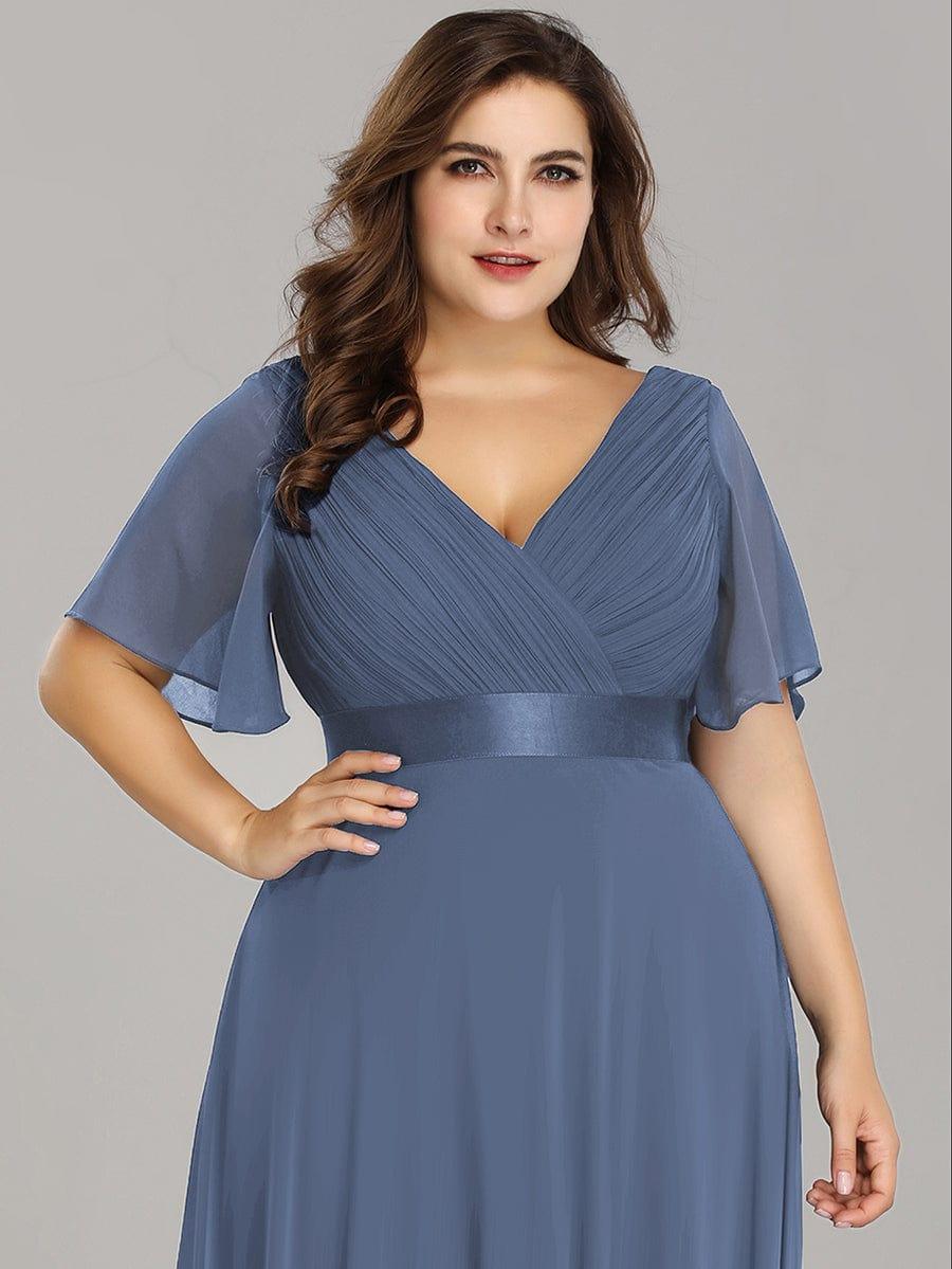 Monica™ | Vestido Largo de Chifón con Escote en V y Mangas de Volantes