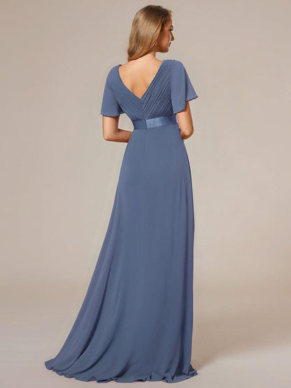 Monica™ | Vestido Largo de Chifón con Escote en V y Mangas de Volantes