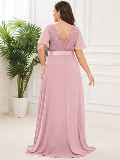 Monica™ | Vestido Largo de Chifón con Escote en V y Mangas de Volantes