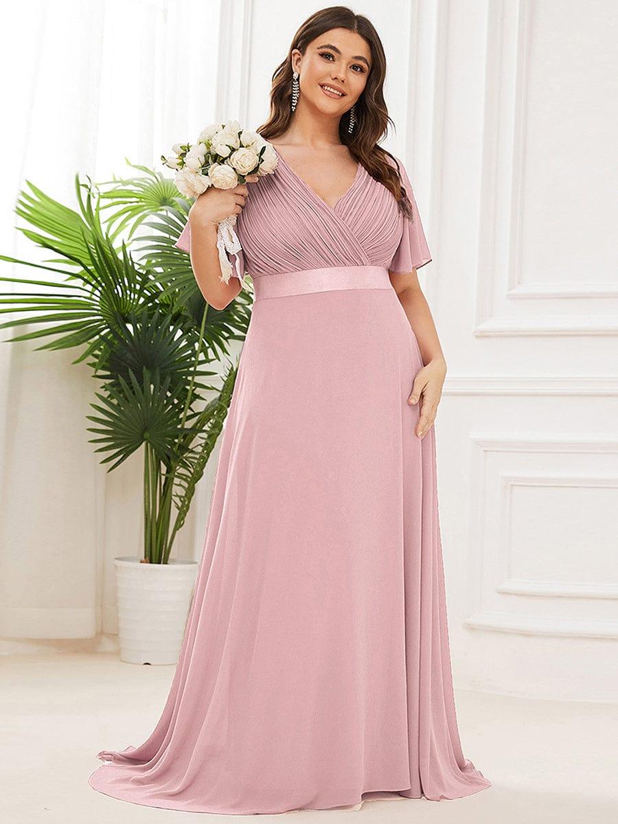 Monica™ | Vestido Largo de Chifón con Escote en V y Mangas de Volantes