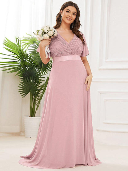 Monica™ | Vestido Largo de Chifón con Escote en V y Mangas de Volantes