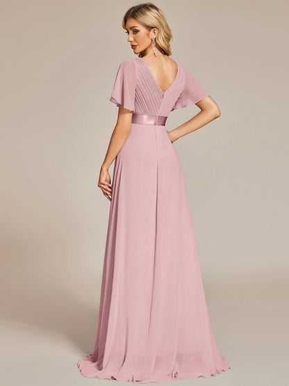 Monica™ | Vestido Largo de Chifón con Escote en V y Mangas de Volantes