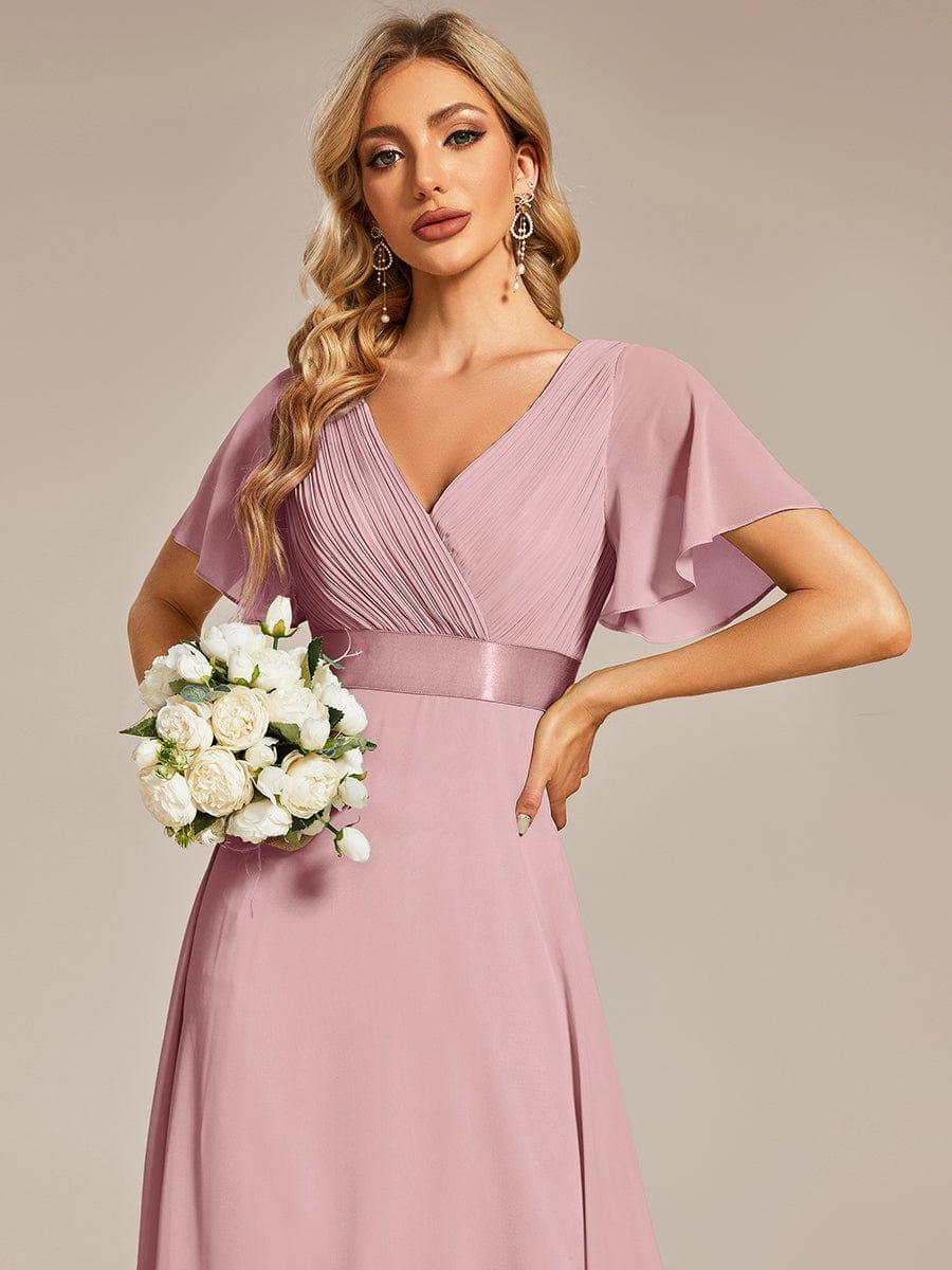 Monica™ | Vestido Largo de Chifón con Escote en V y Mangas de Volantes