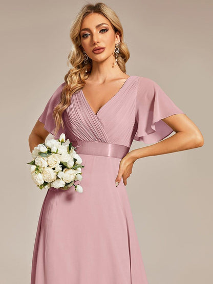 Monica™ | Vestido Largo de Chifón con Escote en V y Mangas de Volantes