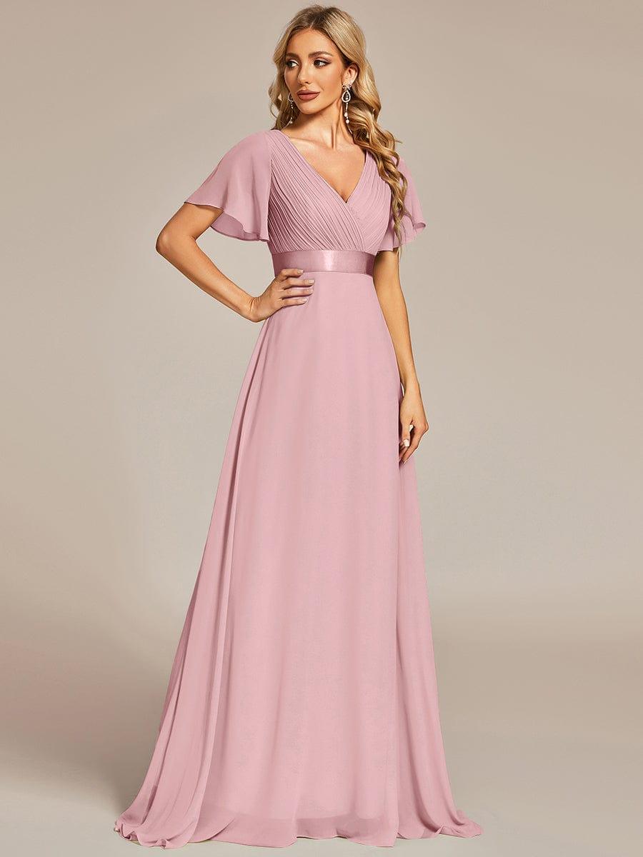 Monica™ | Vestido Largo de Chifón con Escote en V y Mangas de Volantes