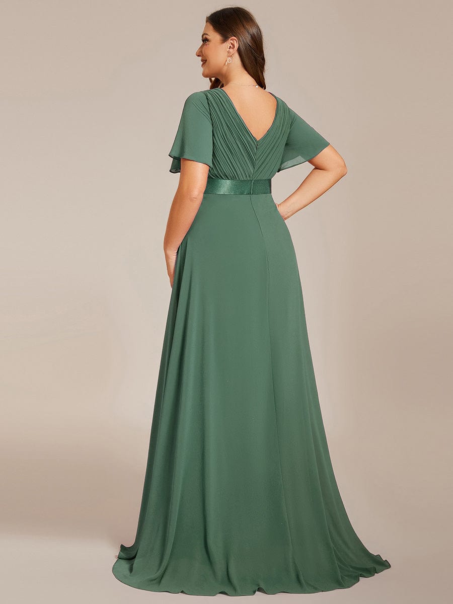 Monica™ | Vestido Largo de Chifón con Escote en V y Mangas de Volantes