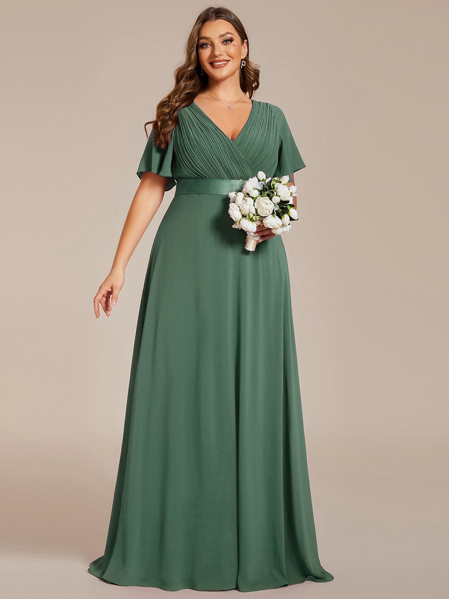 Monica™ | Vestido Largo de Chifón con Escote en V y Mangas de Volantes