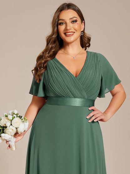 Monica™ | Vestido Largo de Chifón con Escote en V y Mangas de Volantes