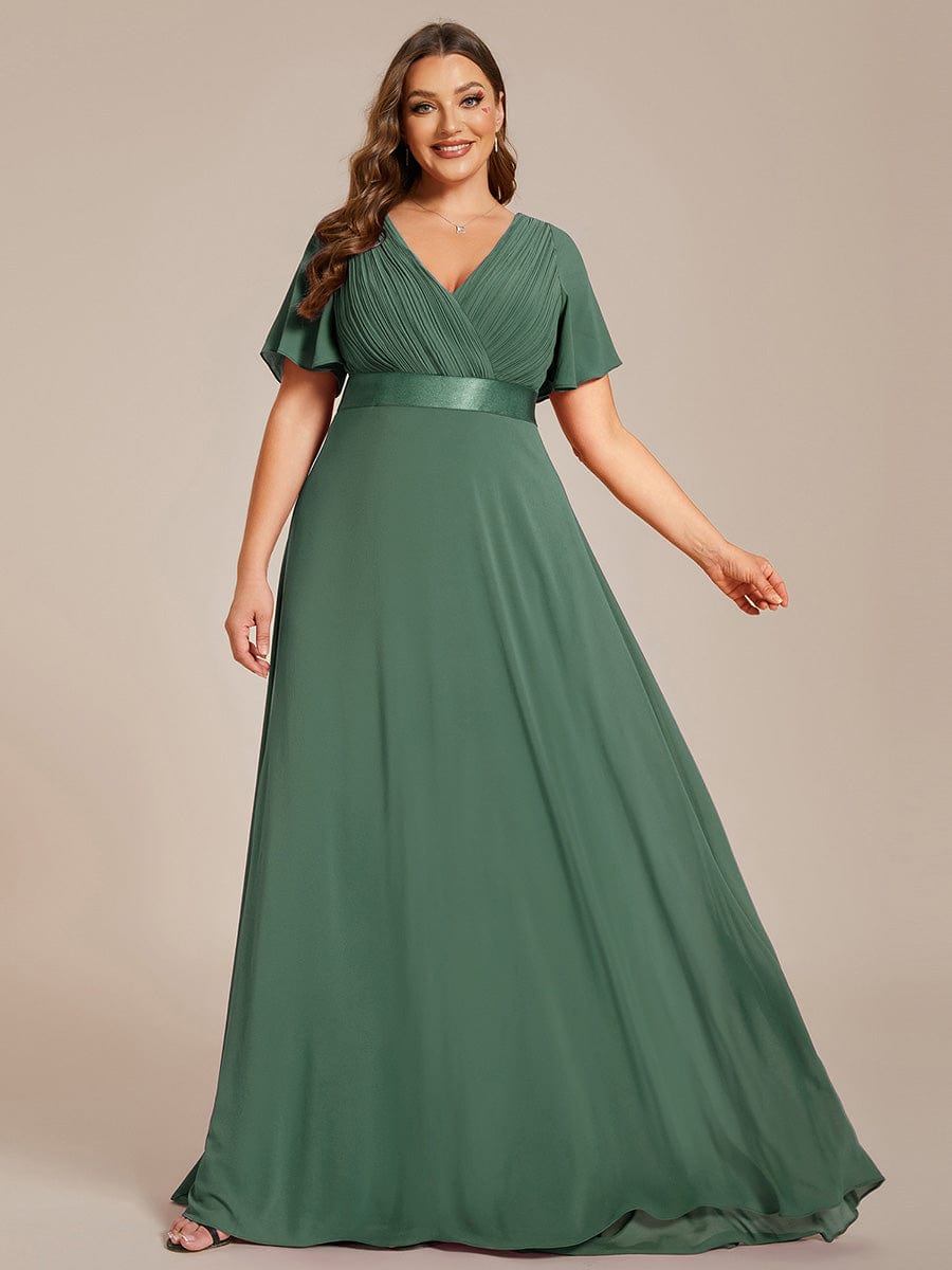 Monica™ | Vestido Largo de Chifón con Escote en V y Mangas de Volantes