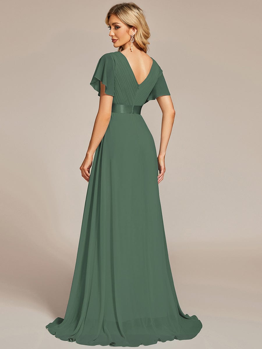 Monica™ | Vestido Largo de Chifón con Escote en V y Mangas de Volantes