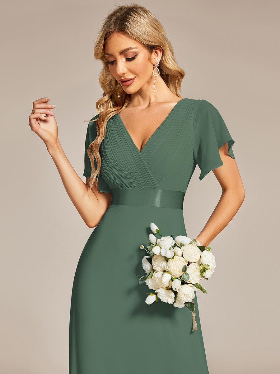 Monica™ | Vestido Largo de Chifón con Escote en V y Mangas de Volantes