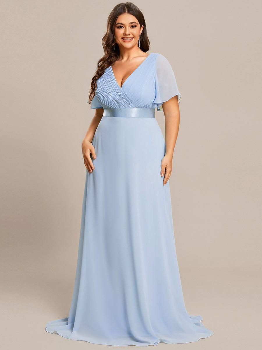 Monica™ | Vestido Largo de Chifón con Escote en V y Mangas de Volantes