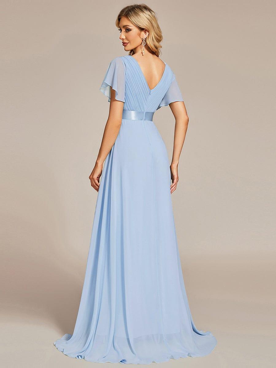 Monica™ | Vestido Largo de Chifón con Escote en V y Mangas de Volantes
