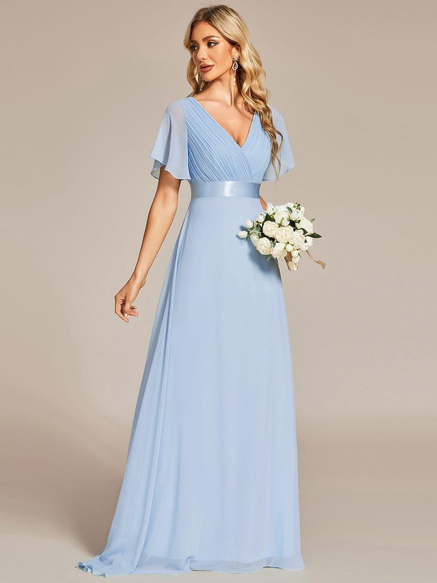 Monica™ | Vestido Largo de Chifón con Escote en V y Mangas de Volantes