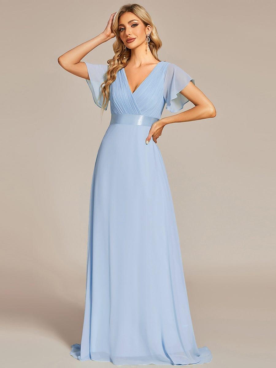 Monica™ | Vestido Largo de Chifón con Escote en V y Mangas de Volantes