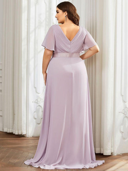 Monica™ | Vestido Largo de Chifón con Escote en V y Mangas de Volantes