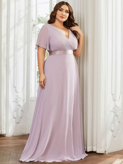 Monica™ | Vestido Largo de Chifón con Escote en V y Mangas de Volantes