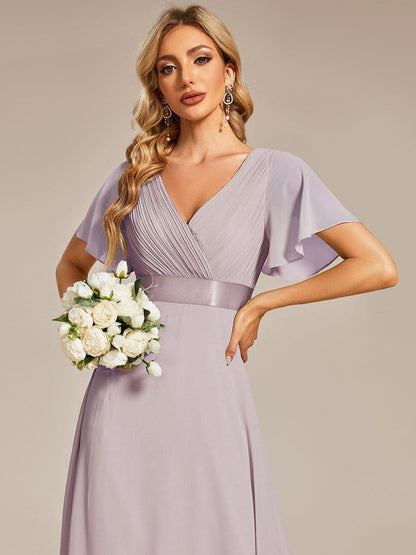 Monica™ | Vestido Largo de Chifón con Escote en V y Mangas de Volantes