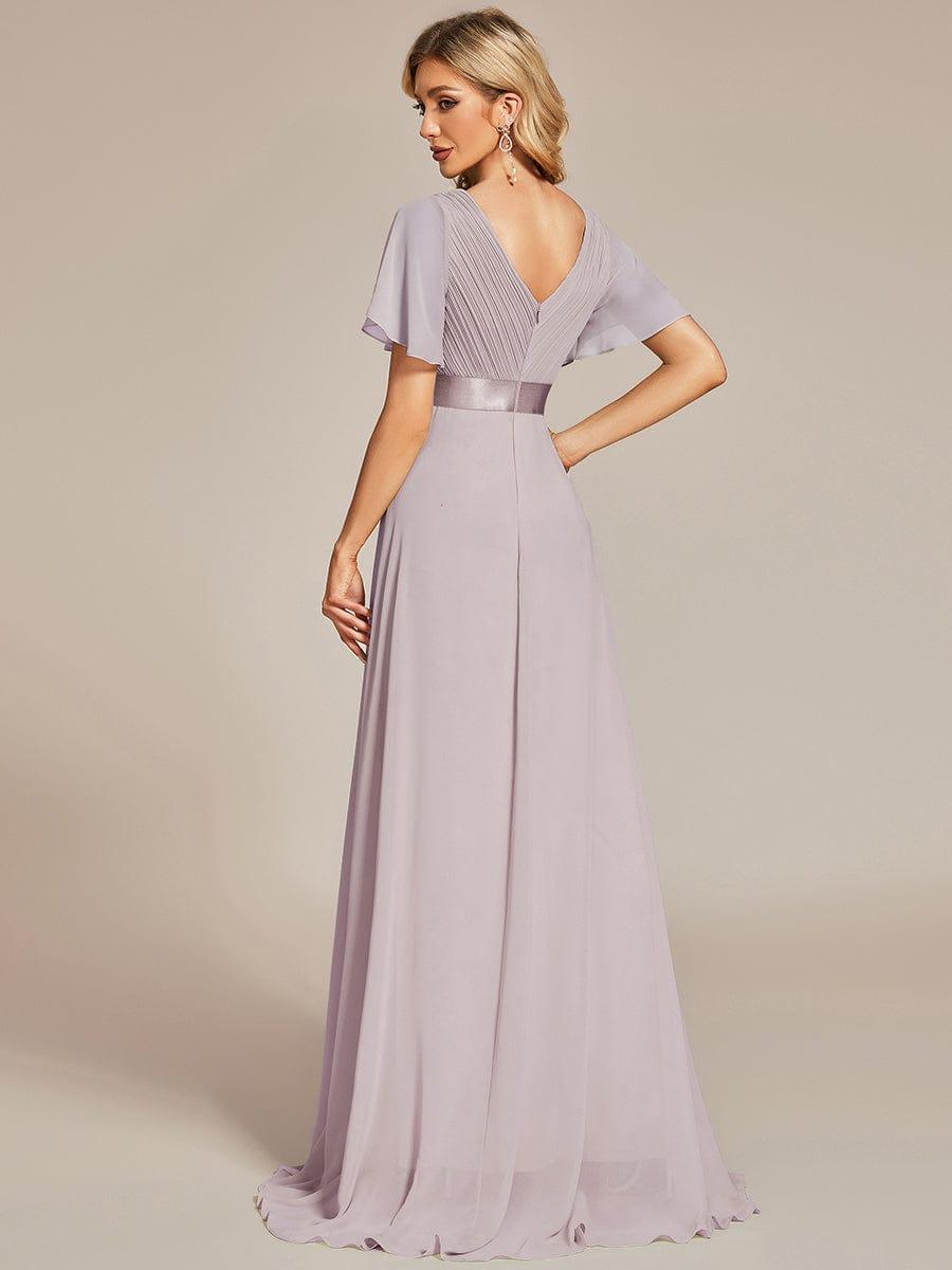 Monica™ | Vestido Largo de Chifón con Escote en V y Mangas de Volantes