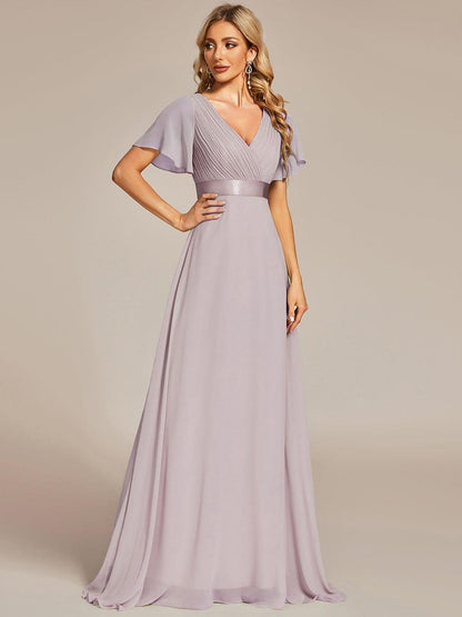 Monica™ | Vestido Largo de Chifón con Escote en V y Mangas de Volantes