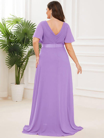 Monica™ | Vestido Largo de Chifón con Escote en V y Mangas de Volantes
