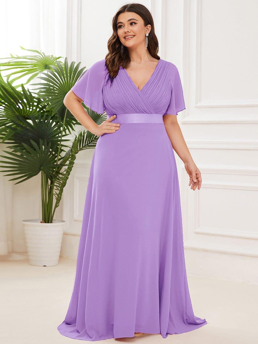 Monica™ | Vestido Largo de Chifón con Escote en V y Mangas de Volantes