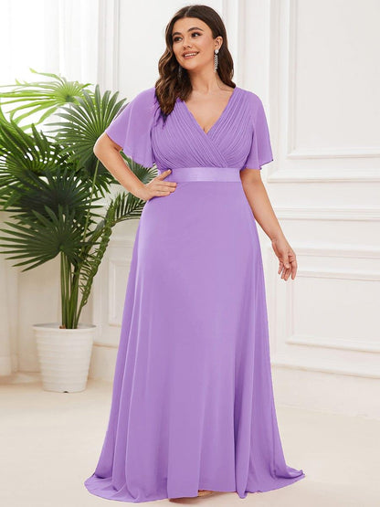 Monica™ | Vestido Largo de Chifón con Escote en V y Mangas de Volantes