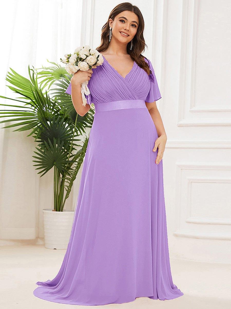 Monica™ | Vestido Largo de Chifón con Escote en V y Mangas de Volantes
