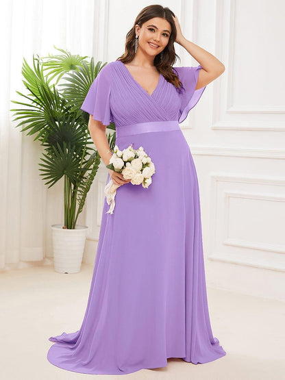 Monica™ | Vestido Largo de Chifón con Escote en V y Mangas de Volantes