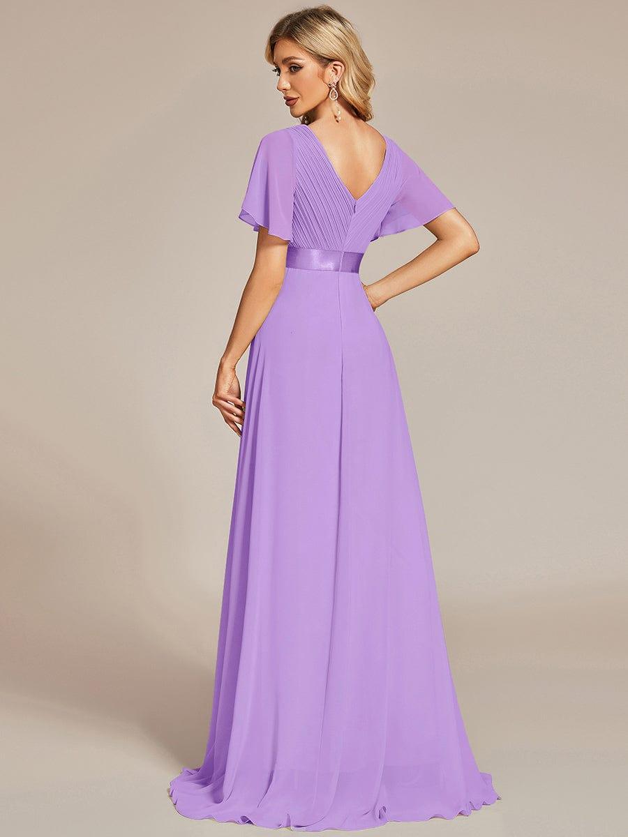 Monica™ | Vestido Largo de Chifón con Escote en V y Mangas de Volantes