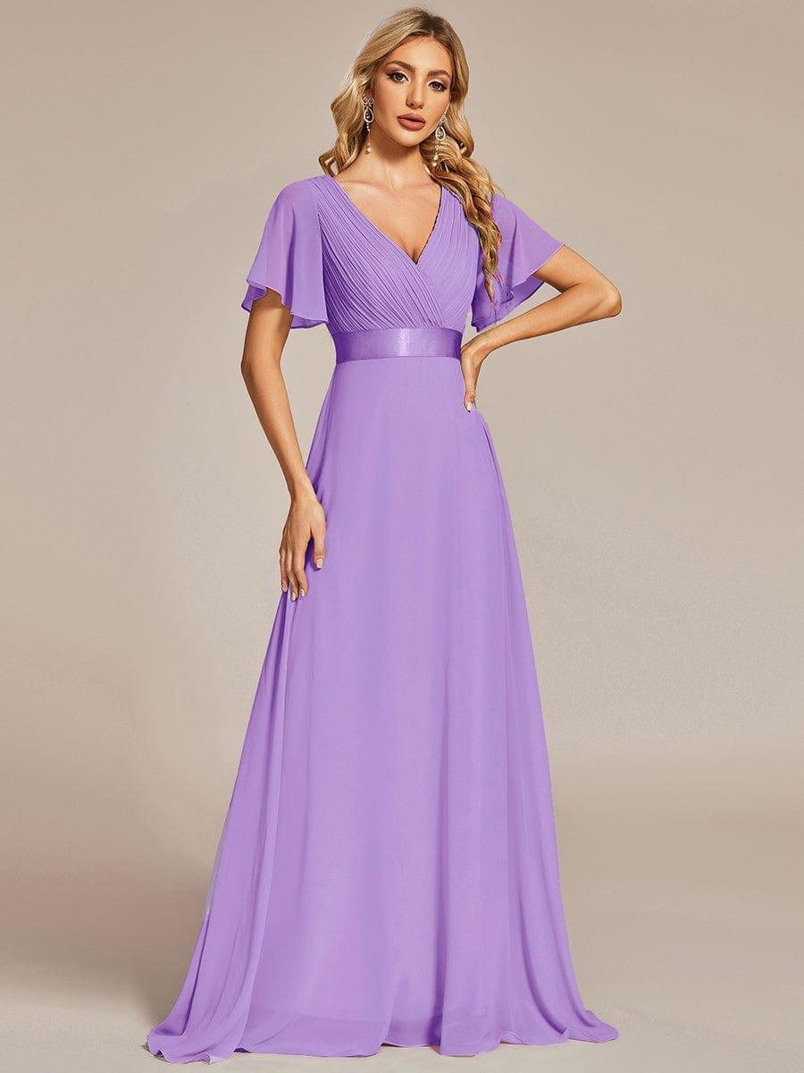 Monica™ | Vestido Largo de Chifón con Escote en V y Mangas de Volantes